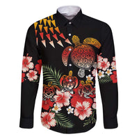 Hawaiian Hibiscus Turtle and Tropical Flower Family Matching Long Sleeve Bodycon Dress and Hawaiian Shirt Dynamic Vibe