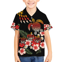 Hawaiian Hibiscus Turtle and Tropical Flower Family Matching Off Shoulder Short Dress and Hawaiian Shirt Dynamic Vibe
