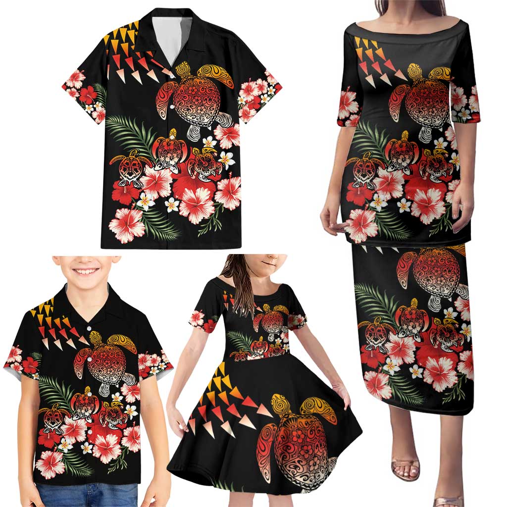 Hawaiian Hibiscus Turtle and Tropical Flower Family Matching Puletasi and Hawaiian Shirt Dynamic Vibe LT03 - Polynesian Pride