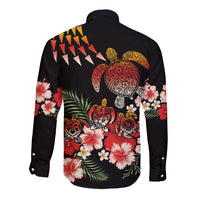 Hawaiian Hibiscus Turtle and Tropical Flower Long Sleeve Button Shirt Dynamic Vibe LT03 - Polynesian Pride