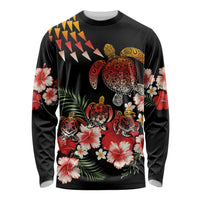 Hawaiian Hibiscus Turtle and Tropical Flower Long Sleeve Shirt Dynamic Vibe LT03 Unisex Black - Polynesian Pride