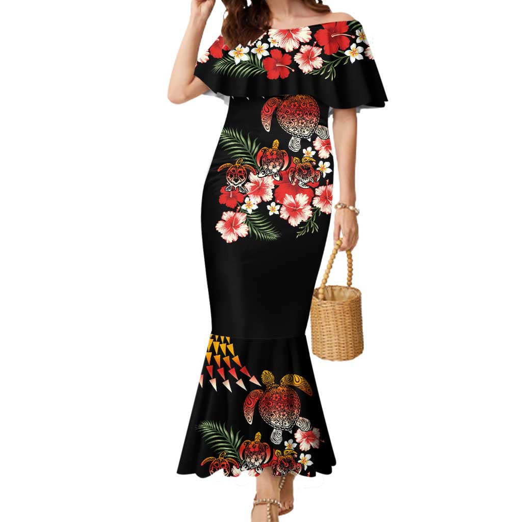 Hawaiian Hibiscus Turtle and Tropical Flower Mermaid Dress Dynamic Vibe