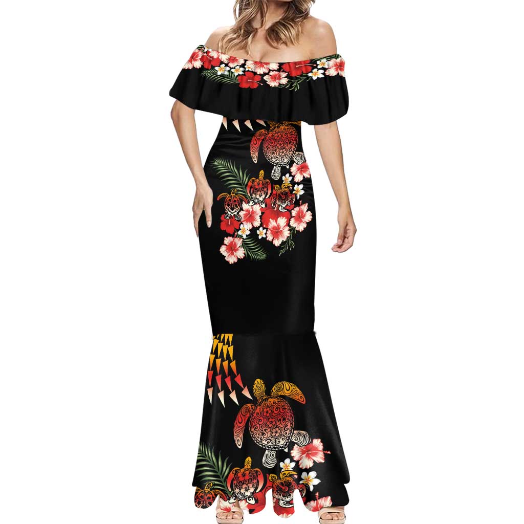 Hawaiian Hibiscus Turtle and Tropical Flower Mermaid Dress Dynamic Vibe
