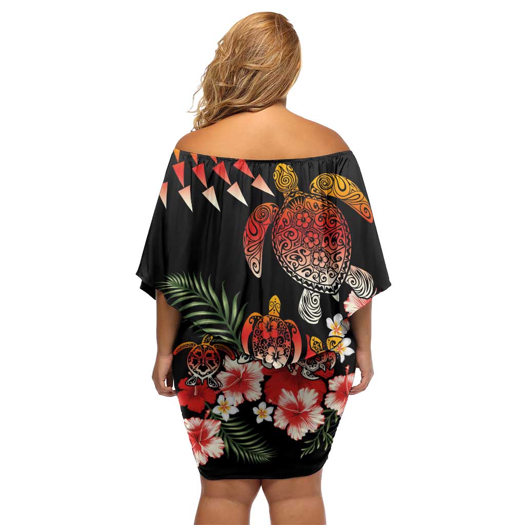 Hawaiian Hibiscus Turtle and Tropical Flower Off Shoulder Short Dress Dynamic Vibe