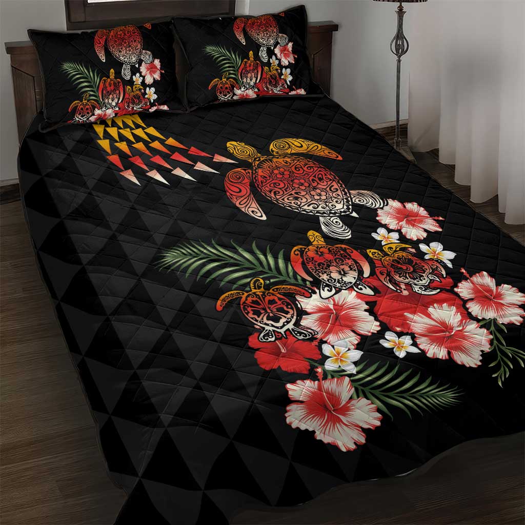 Hawaiian Hibiscus Turtle and Tropical Flower Quilt Bed Set Dynamic Vibe