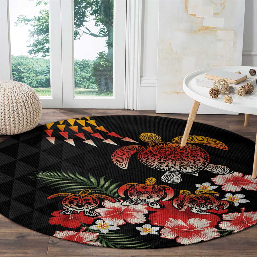 Hawaiian Hibiscus Turtle and Tropical Flower Round Carpet Dynamic Vibe