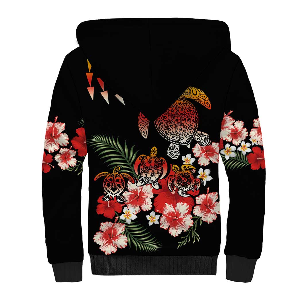 Hawaiian Hibiscus Turtle and Tropical Flower Sherpa Hoodie Dynamic Vibe LT03 - Polynesian Pride