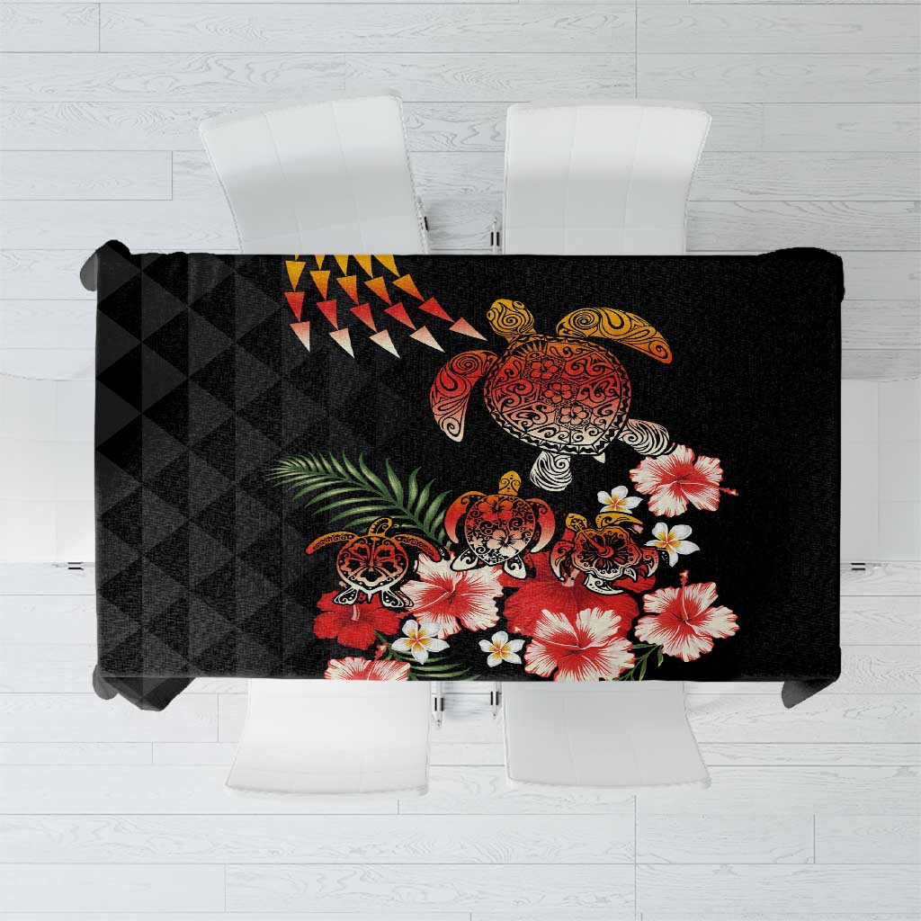 Hawaiian Hibiscus Turtle and Tropical Flower Tablecloth Dynamic Vibe LT03 Black - Polynesian Pride