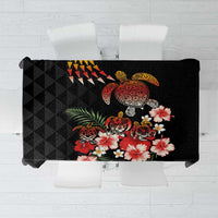 Hawaiian Hibiscus Turtle and Tropical Flower Tablecloth Dynamic Vibe LT03 Black - Polynesian Pride