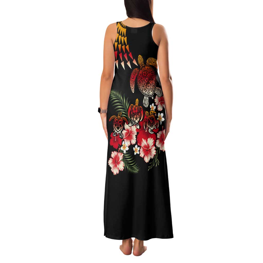 Hawaiian Hibiscus Turtle and Tropical Flower Tank Maxi Dress Dynamic Vibe