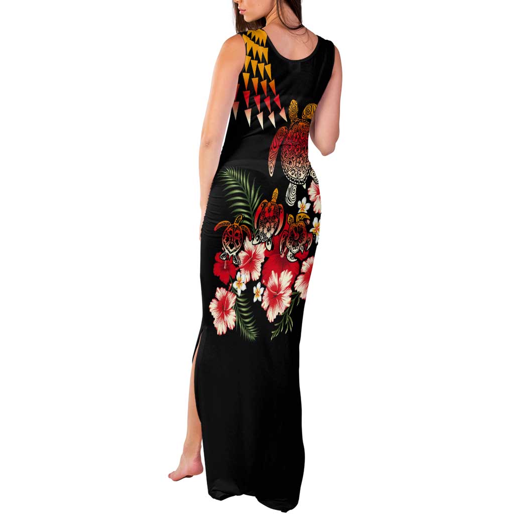 Hawaiian Hibiscus Turtle and Tropical Flower Tank Maxi Dress Dynamic Vibe