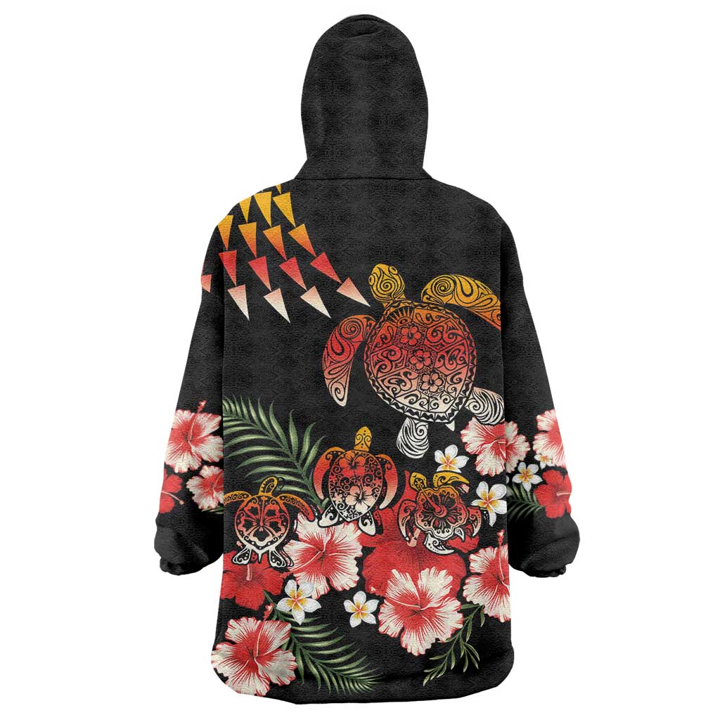 Hawaiian Hibiscus Turtle and Tropical Flower Wearable Blanket Hoodie Dynamic Vibe LT03 - Polynesian Pride