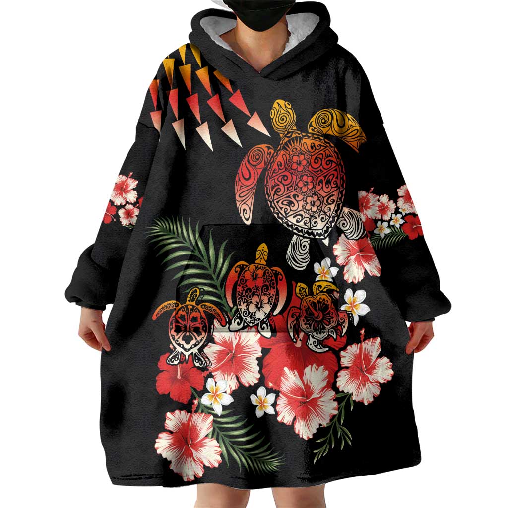 Hawaiian Hibiscus Turtle and Tropical Flower Wearable Blanket Hoodie Dynamic Vibe LT03 - Polynesian Pride