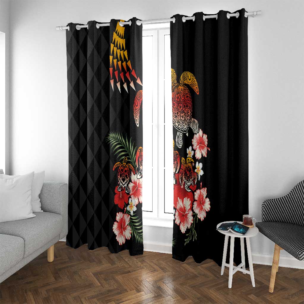 Hawaiian Hibiscus Turtle and Tropical Flower Window Curtain Dynamic Vibe LT03 With Grommets Black - Polynesian Pride