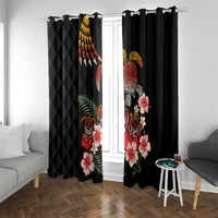 Hawaiian Hibiscus Turtle and Tropical Flower Window Curtain Dynamic Vibe LT03 With Grommets Black - Polynesian Pride