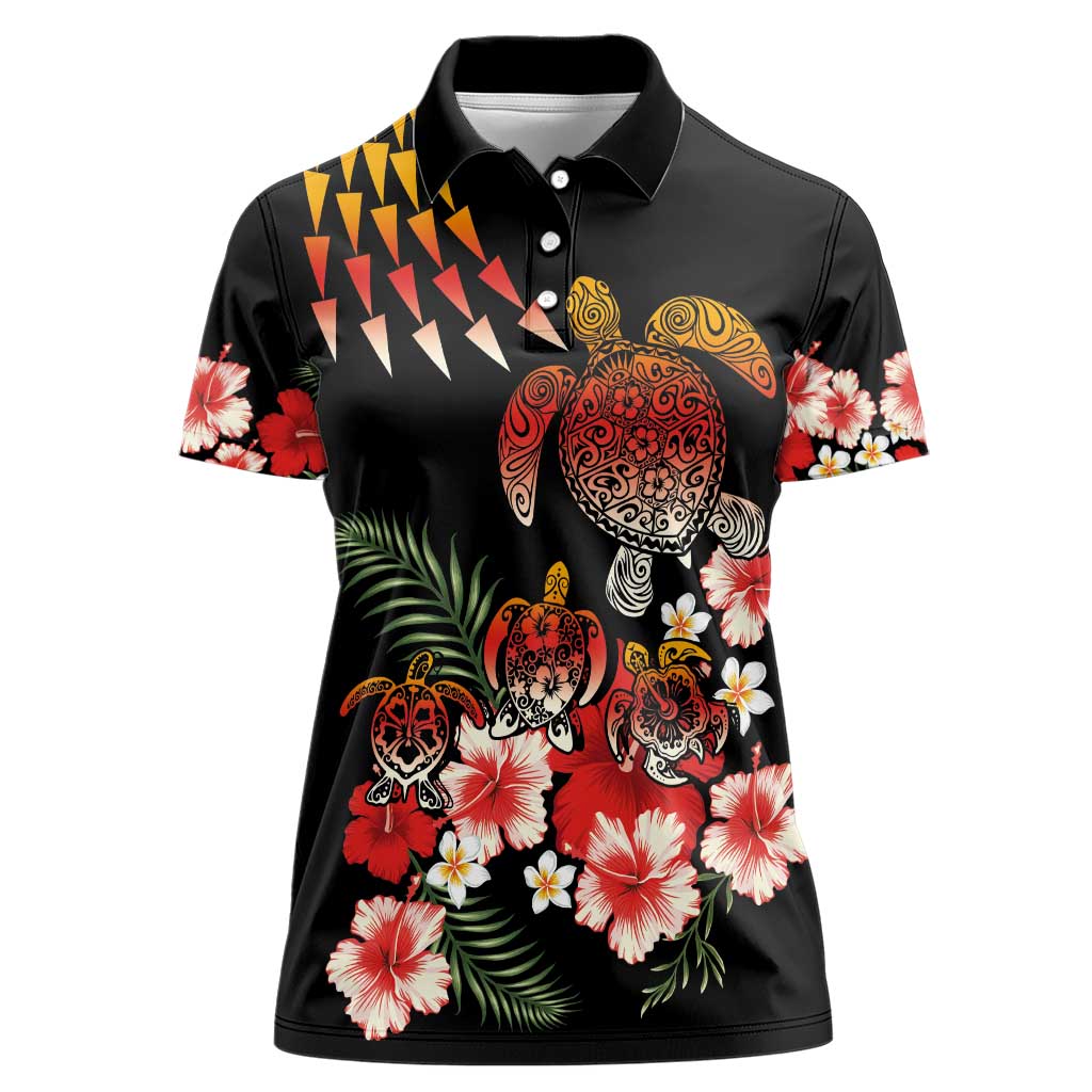 Hawaiian Hibiscus Turtle and Tropical Flower Women Polo Shirt Dynamic Vibe