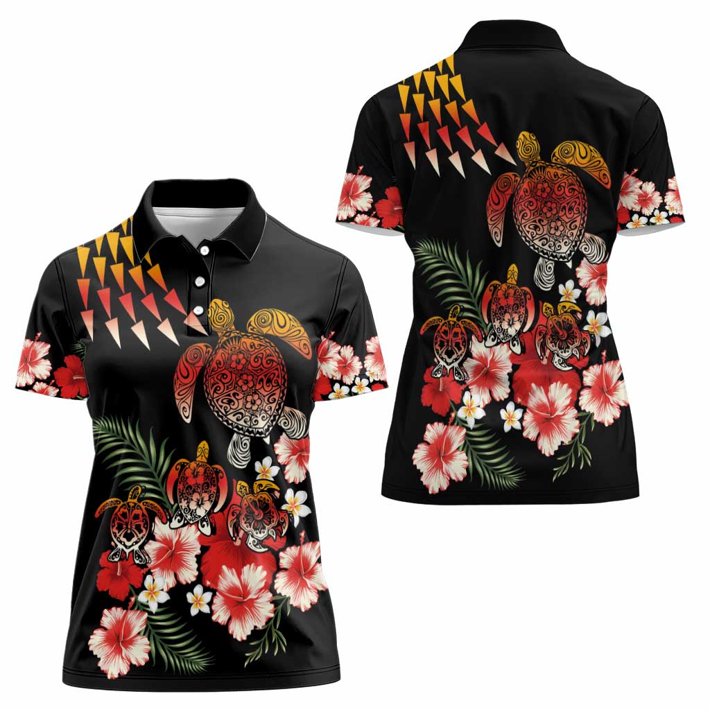 Hawaiian Hibiscus Turtle and Tropical Flower Women Polo Shirt Dynamic Vibe
