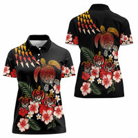 Hawaiian Hibiscus Turtle and Tropical Flower Women Polo Shirt Dynamic Vibe