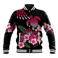 Hawaiian Hibiscus Turtle and Tropical Flower Baseball Jacket Sweet Vibe LT03 Unisex Black - Polynesian Pride