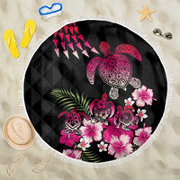 Hawaiian Hibiscus Turtle and Tropical Flower Beach Blanket Sweet Vibe LT03 One Size 150cm Black - Polynesian Pride