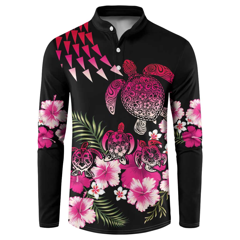 Hawaiian Hibiscus Turtle and Tropical Flower Button Sweatshirt Sweet Vibe LT03 Black - Polynesian Pride