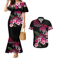 Hawaiian Hibiscus Turtle and Tropical Flower Couples Matching Mermaid Dress and Hawaiian Shirt Sweet Vibe
