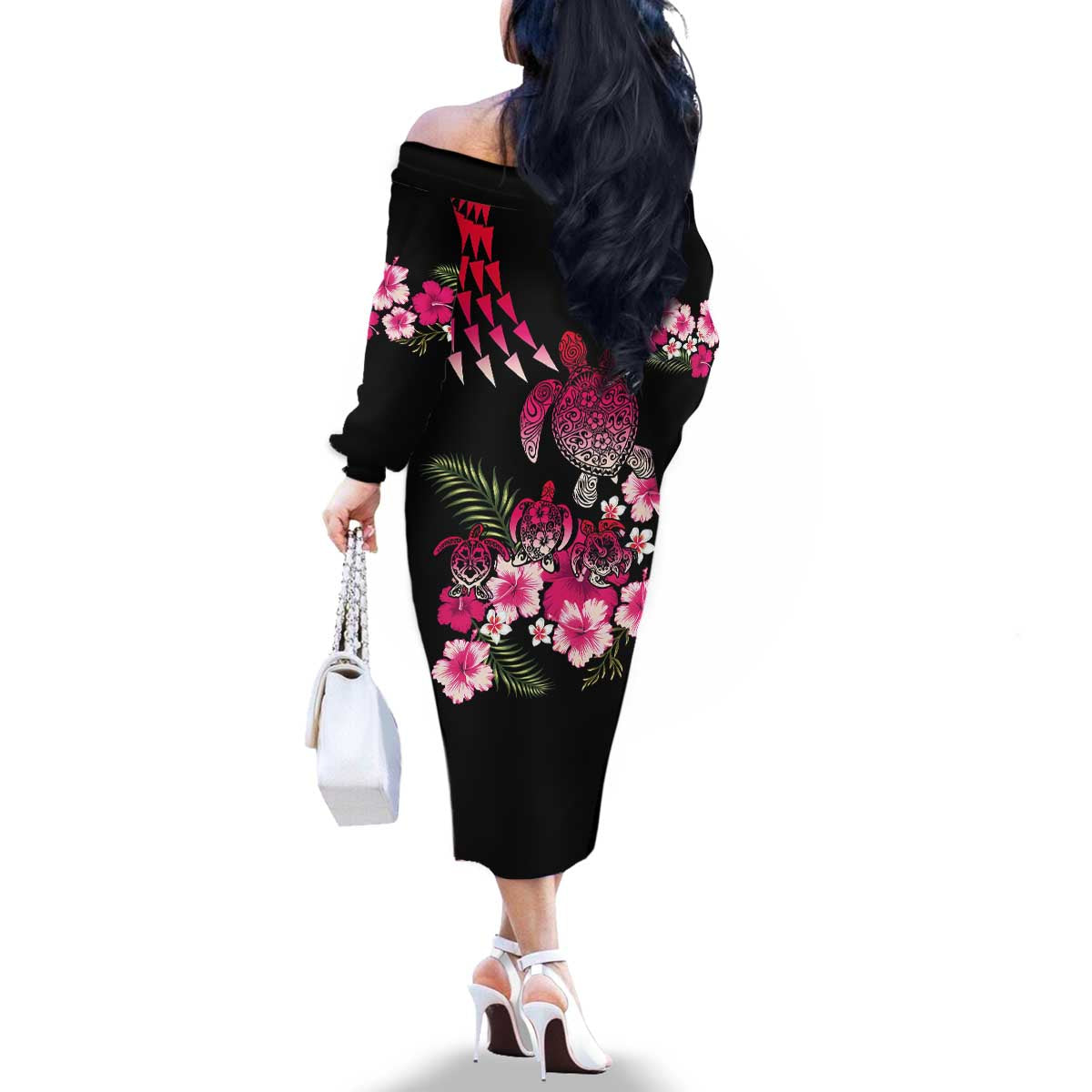 Hawaiian Hibiscus Turtle and Tropical Flower Family Matching Off The Shoulder Long Sleeve Dress and Hawaiian Shirt Sweet Vibe