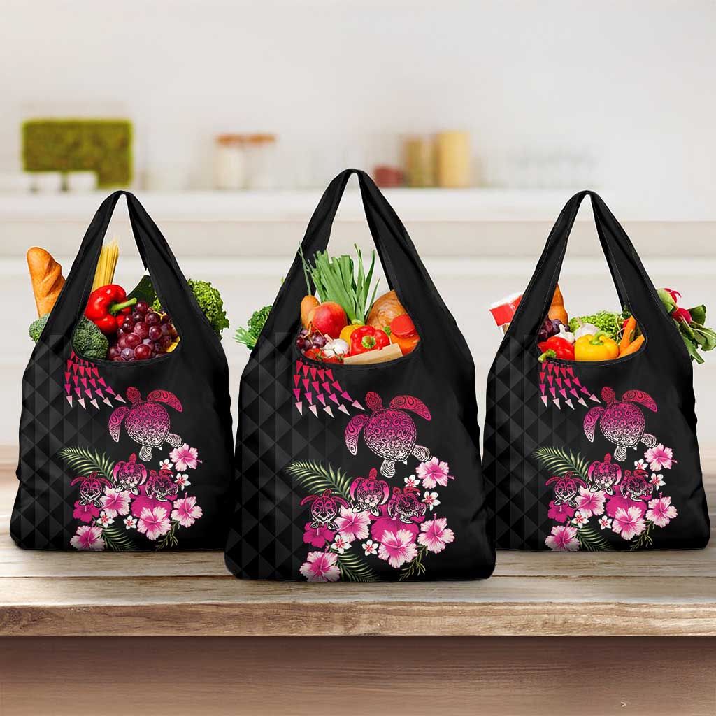 Hawaiian Hibiscus Turtle and Tropical Flower Grocery Bag Sweet Vibe LT03 3-pack One Size Black - Polynesian Pride