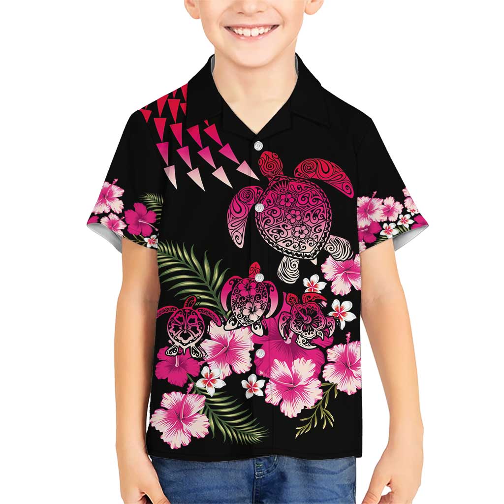 Hawaiian Hibiscus Turtle and Tropical Flower Kid Hawaiian Shirt Sweet Vibe LT03 Kid Black - Polynesian Pride