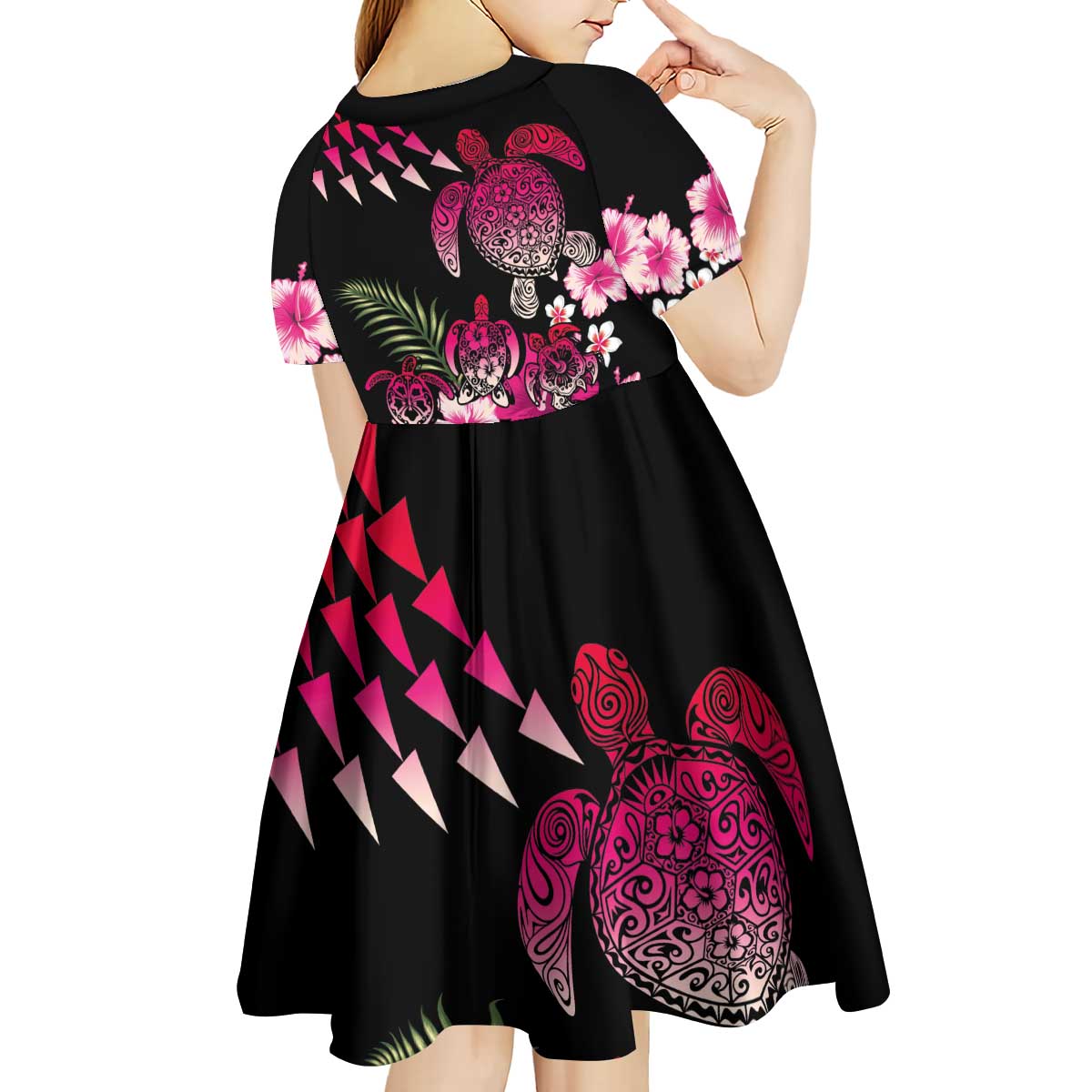 Hawaiian Hibiscus Turtle and Tropical Flower Kid Short Sleeve Dress Sweet Vibe LT03 - Polynesian Pride