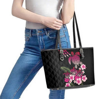 Hawaiian Hibiscus Turtle and Tropical Flower Leather Tote Bag Sweet Vibe