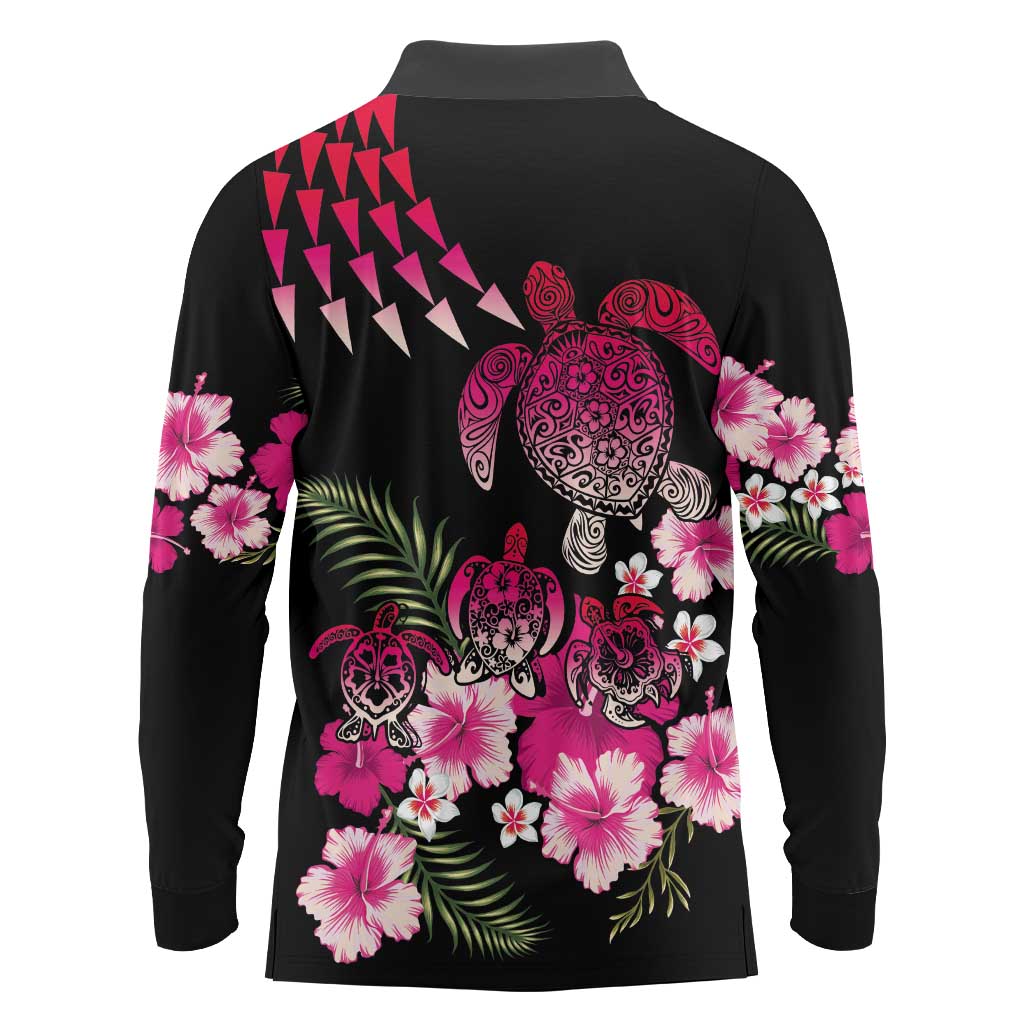 Hawaiian Hibiscus Turtle and Tropical Flower Long Sleeve Polo Shirt Sweet Vibe