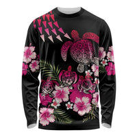 Hawaiian Hibiscus Turtle and Tropical Flower Long Sleeve Shirt Sweet Vibe LT03 Unisex Black - Polynesian Pride