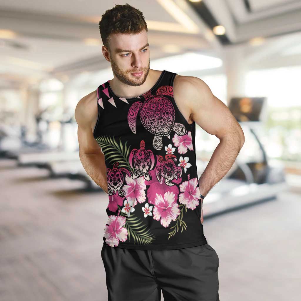 Hawaiian Hibiscus Turtle and Tropical Flower Men Tank Top Sweet Vibe LT03 Black - Polynesian Pride