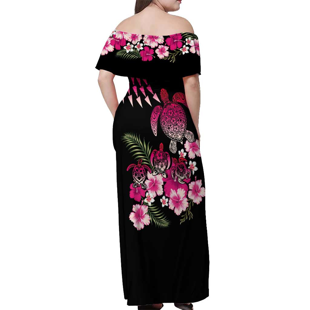 Hawaiian Hibiscus Turtle and Tropical Flower Off Shoulder Maxi Dress Sweet Vibe