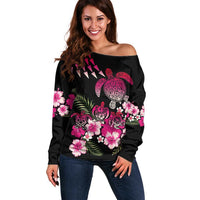 Hawaiian Hibiscus Turtle and Tropical Flower Off Shoulder Sweater Sweet Vibe