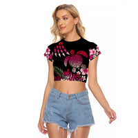 Hawaiian Hibiscus Turtle and Tropical Flower Raglan Cropped T Shirt Sweet Vibe