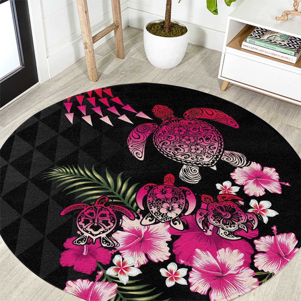 Hawaiian Hibiscus Turtle and Tropical Flower Round Carpet Sweet Vibe
