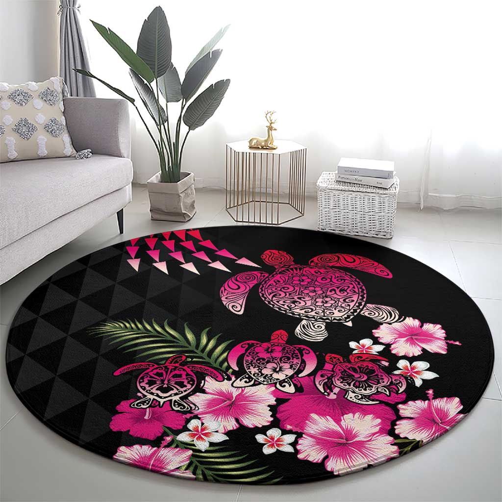 Hawaiian Hibiscus Turtle and Tropical Flower Round Carpet Sweet Vibe
