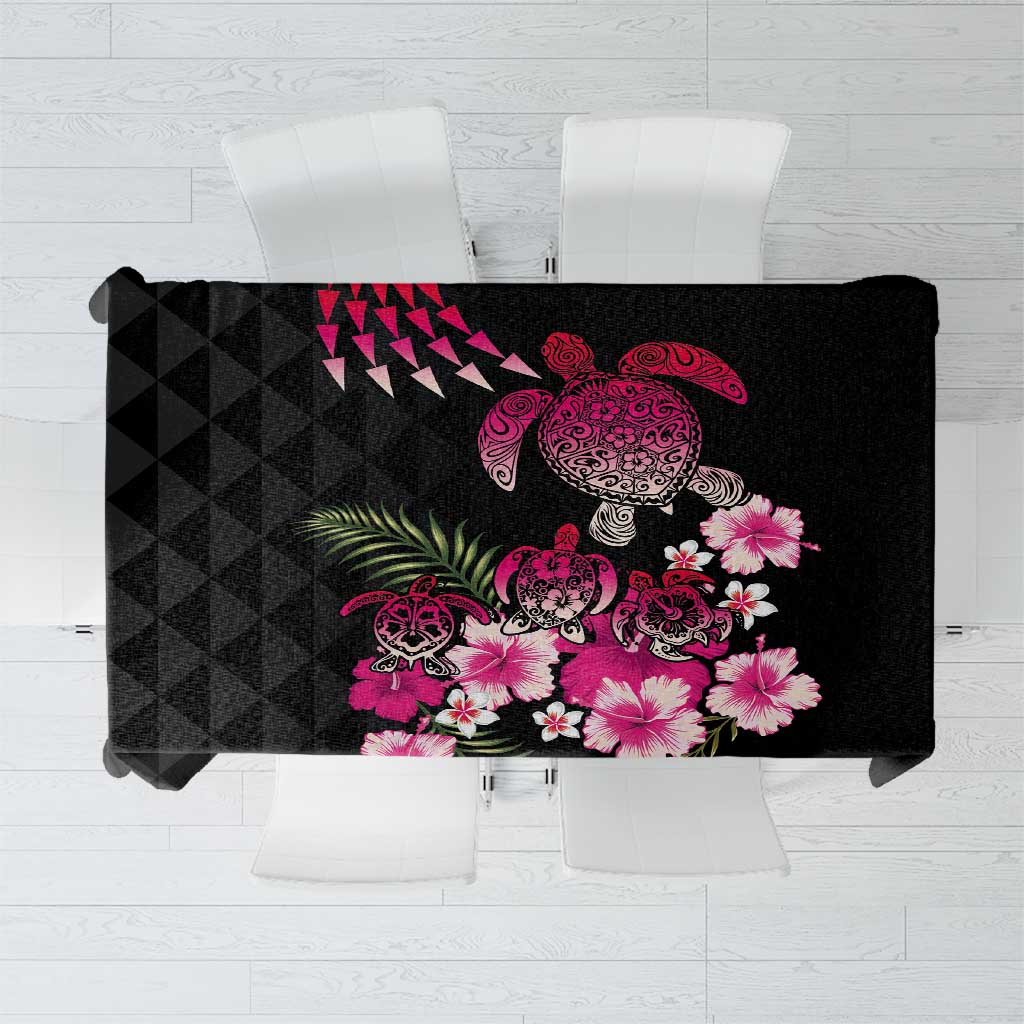 Hawaiian Hibiscus Turtle and Tropical Flower Tablecloth Sweet Vibe LT03 Black - Polynesian Pride