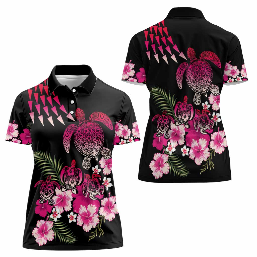 Hawaiian Hibiscus Turtle and Tropical Flower Women Polo Shirt Sweet Vibe