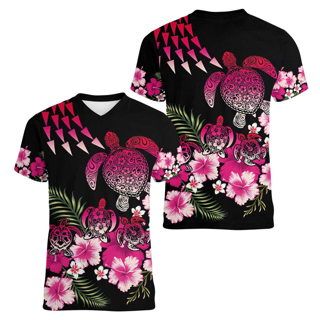 Hawaiian Hibiscus Turtle and Tropical Flower Women V-Neck T-Shirt Sweet Vibe