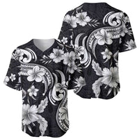 Hawaiian-Polynesian Art Tattoo Baseball Jersey Hibiscus and Plumeria Grayscale