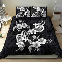 Hawaiian-Polynesian Art Tattoo Bedding Set Hibiscus and Plumeria Grayscale