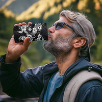 Hawaiian-Polynesian Art Tattoo 4 in 1 Can Cooler Tumbler Hibiscus and Plumeria Grayscale