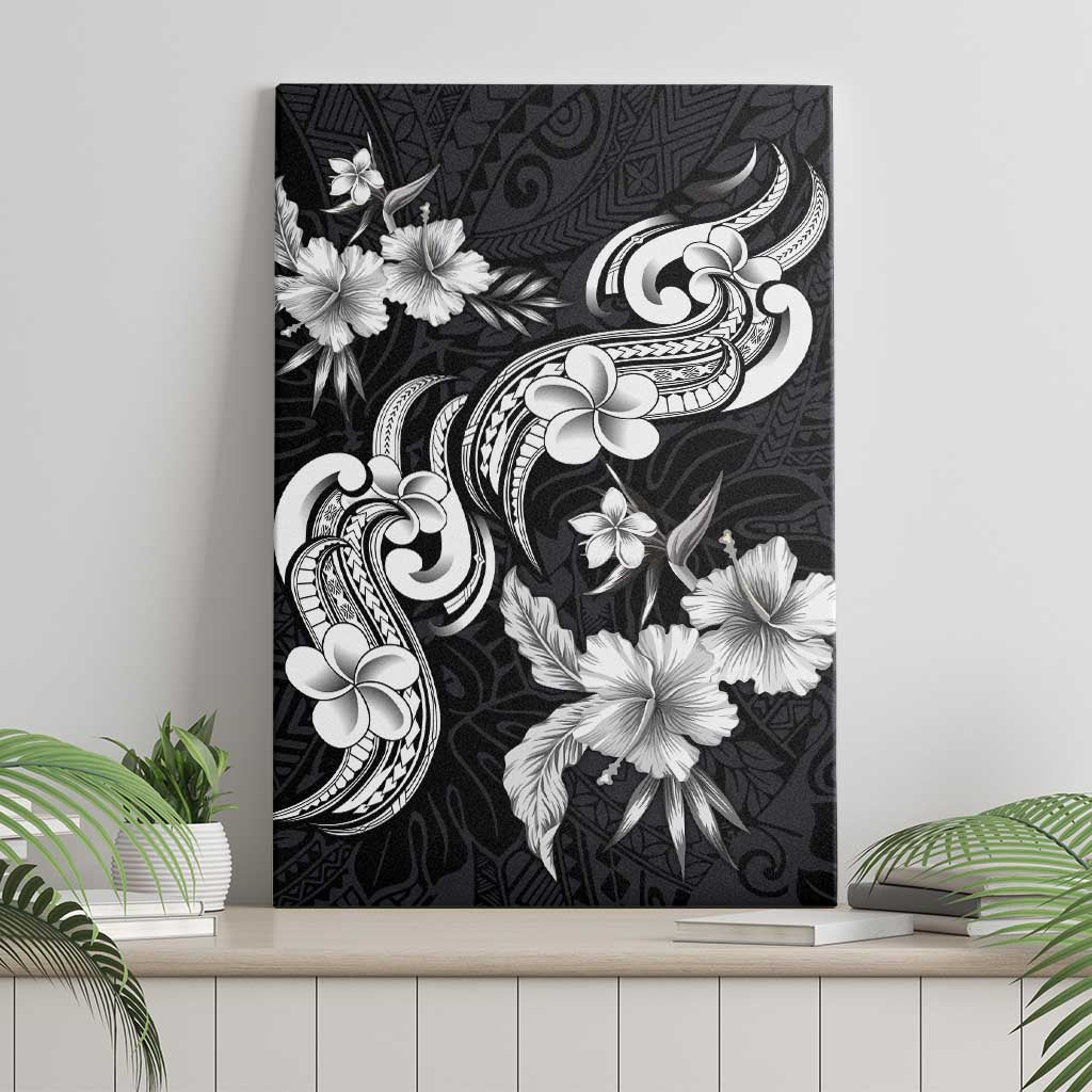 Hawaiian-Polynesian Art Tattoo Canvas Wall Art Hibiscus and Plumeria Grayscale