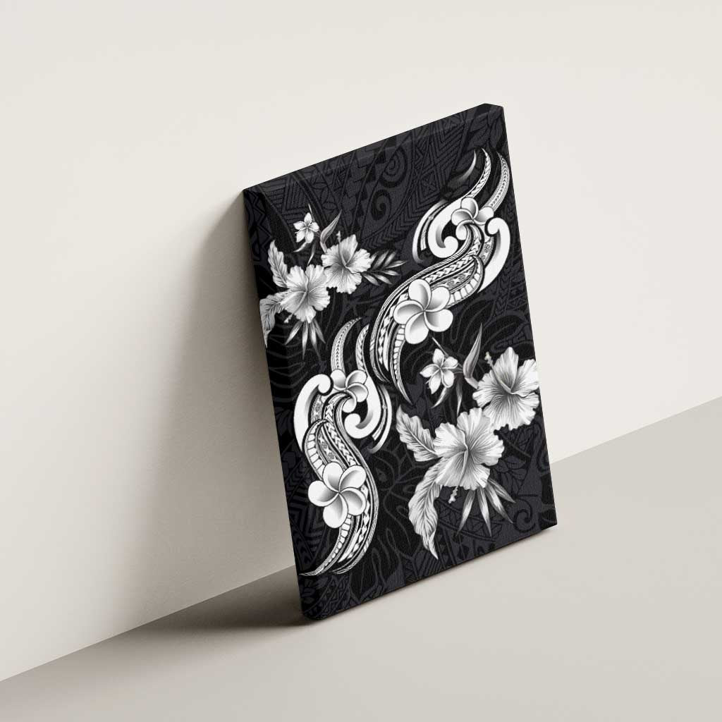 Hawaiian-Polynesian Art Tattoo Canvas Wall Art Hibiscus and Plumeria Grayscale