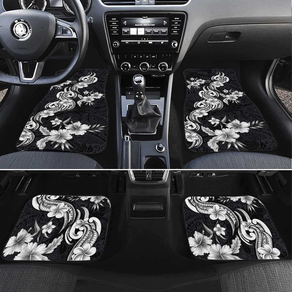 Hawaiian-Polynesian Art Tattoo Car Mats Hibiscus and Plumeria Grayscale