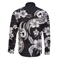 Hawaiian-Polynesian Art Tattoo Family Matching Long Sleeve Bodycon Dress and Hawaiian Shirt Hibiscus and Plumeria Grayscale