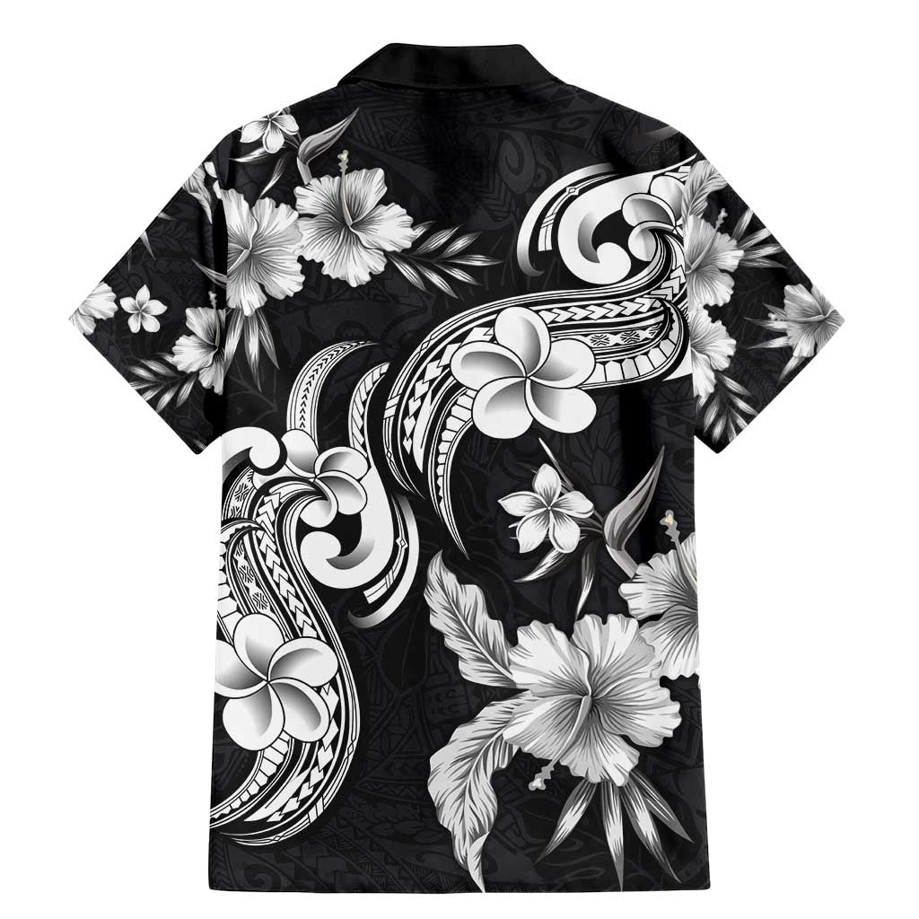 Hawaiian-Polynesian Art Tattoo Family Matching Mermaid Dress and Hawaiian Shirt Hibiscus and Plumeria Grayscale